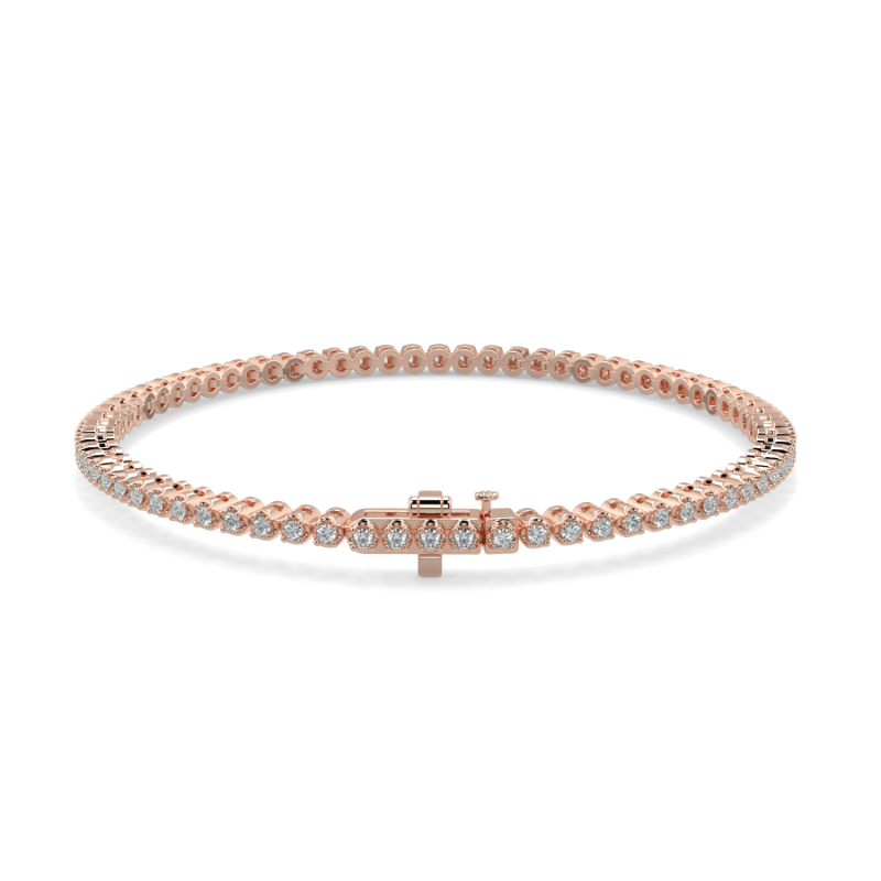 1 CT Lab Grown Daisy Diamond Tennis Bracelet Micro Set In 18K Rose Gold