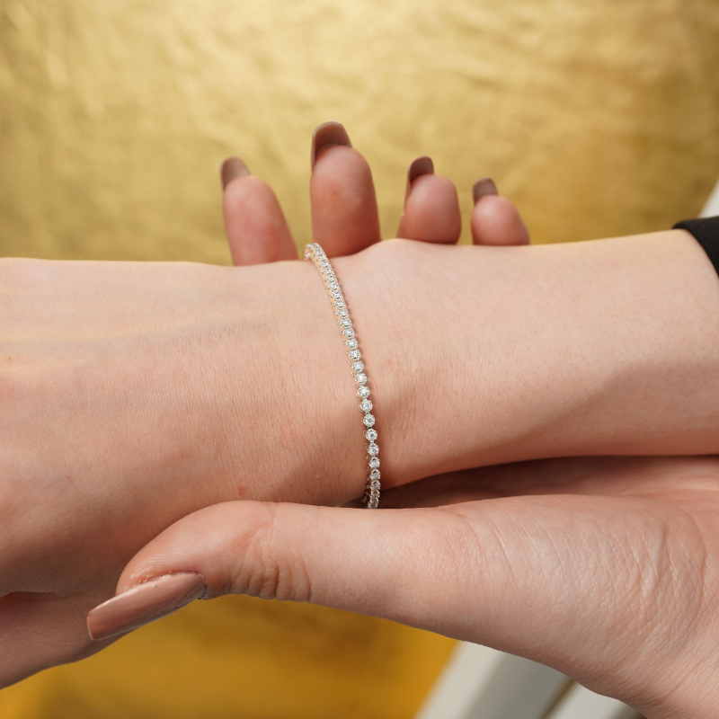 1 CT Lab Grown Daisy Diamond Tennis Bracelet Micro Set In 18K White Gold