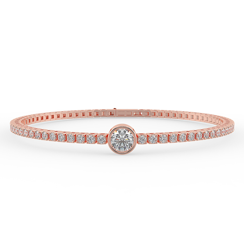0.3 carat Lab Grown Single Round Tennis Bracelet Bezel Set/Claw In 18K Rose Gold