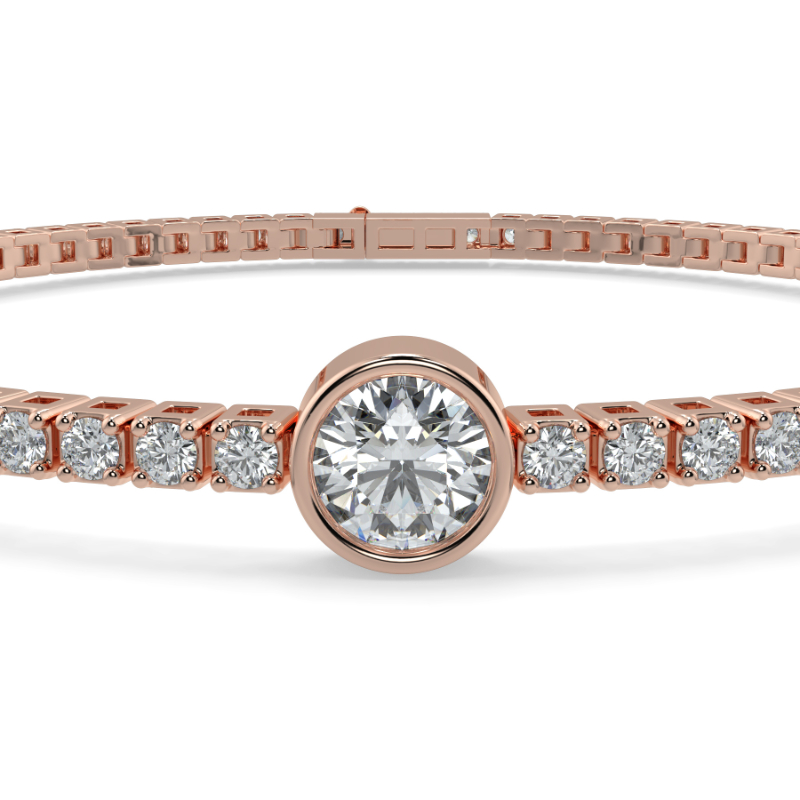 0.3 carat Lab Grown Single Round Tennis Bracelet Bezel Set/Claw In 18K Rose Gold