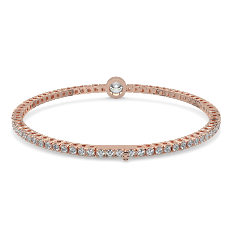 0.3 carat Lab Grown Single Round Tennis Bracelet Bezel Set/Claw In 18K Rose Gold