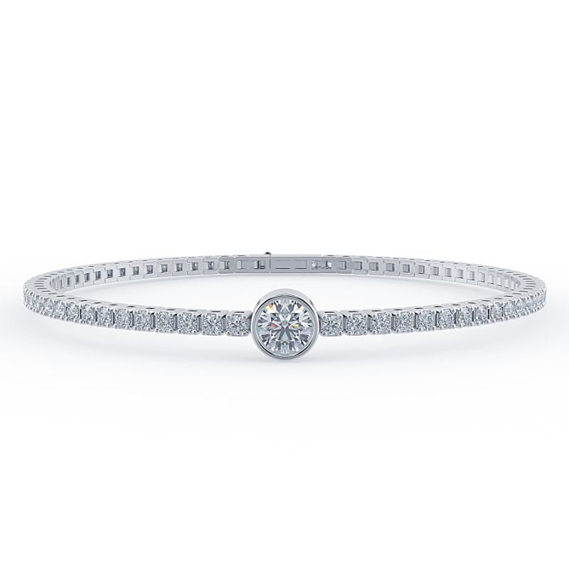 0.3 carat Lab Grown Single Round Tennis Bracelet Bezel Set/Claw In 9K White Gold