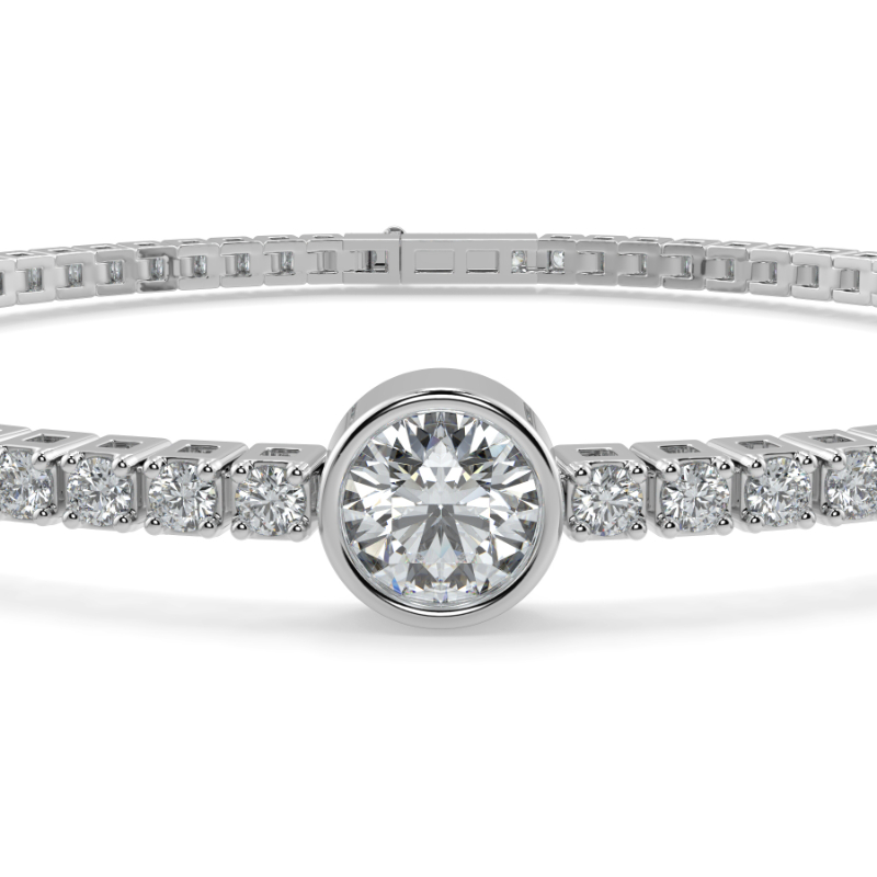 0.3 carat Lab Grown Single Round Tennis Bracelet Bezel Set/Claw In 9K White Gold