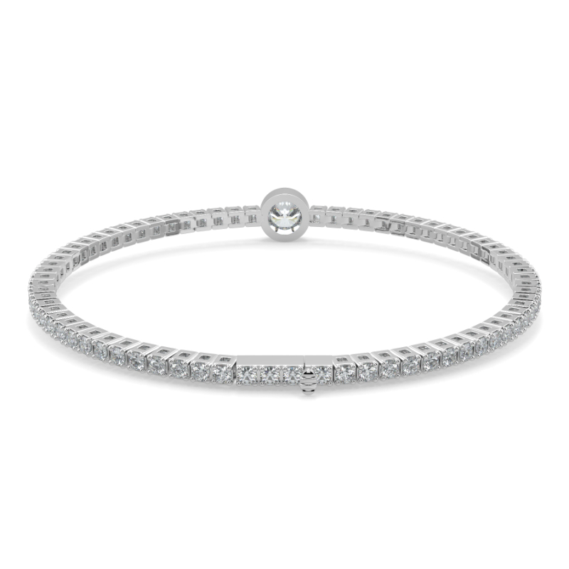 0.3 carat Lab Grown Single Round Tennis Bracelet Bezel Set/Claw In 9K White Gold