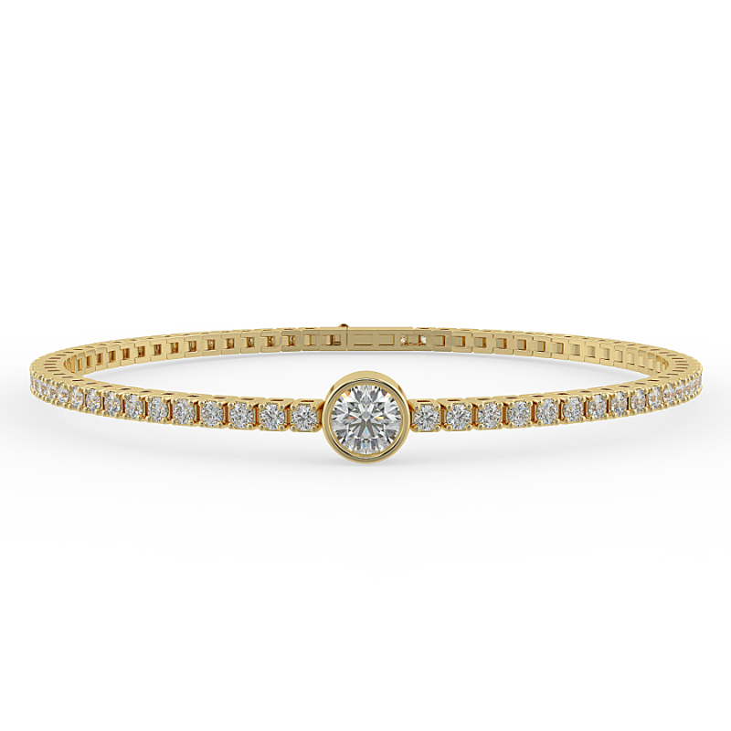 0.3 carat Lab Grown Single Round Tennis Bracelet Bezel Set/Claw In 9K Yellow Gold