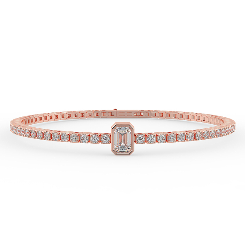 0.3 carat Lab Grown Single Emerald, Tennis Bracelets Bezel Set/Claw In 18K Rose Gold