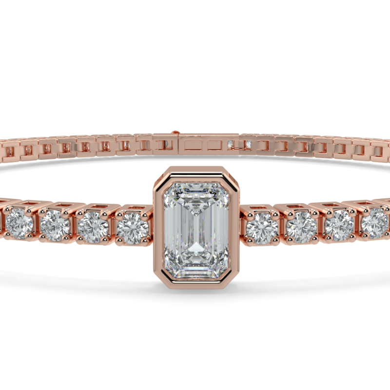 0.3 carat Lab Grown Single Emerald, Tennis Bracelets Bezel Set/Claw In 18K Rose Gold