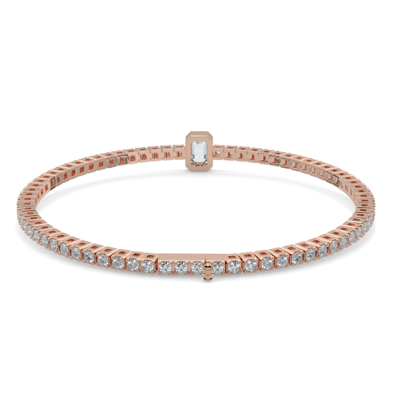 0.3 carat Lab Grown Single Emerald, Tennis Bracelets Bezel Set/Claw In 18K Rose Gold