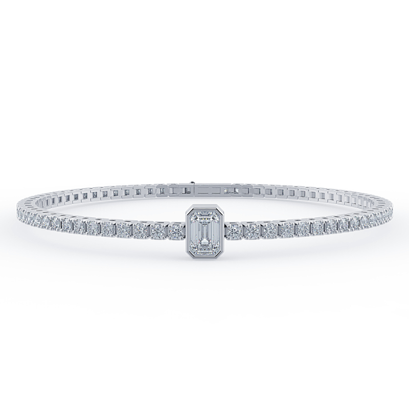 0.3 carat Lab Grown Single Emerald, Tennis Bracelets Bezel Set/Claw In Platinum