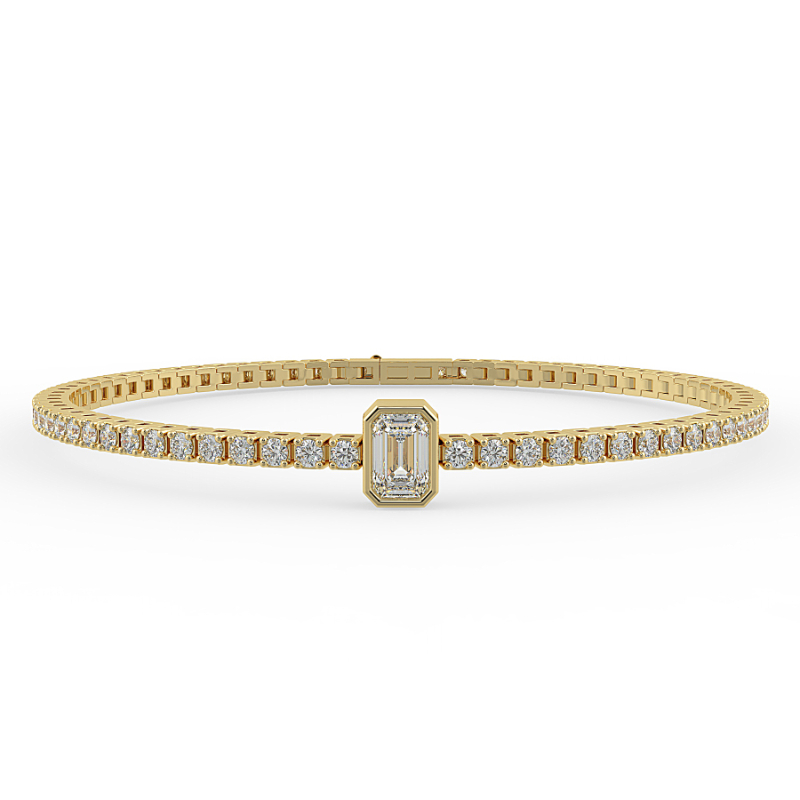 0.3 carat Lab Grown Single Emerald, Tennis Bracelets Bezel Set/Claw In 9K Yellow Gold