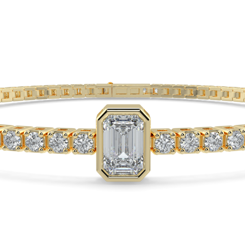 0.3 carat Lab Grown Single Emerald, Tennis Bracelets Bezel Set/Claw In 18K Yellow Gold
