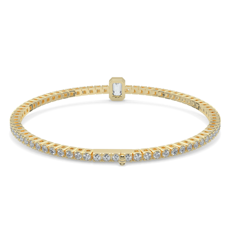 0.3 carat Lab Grown Single Emerald, Tennis Bracelets Bezel Set/Claw In 18K Yellow Gold