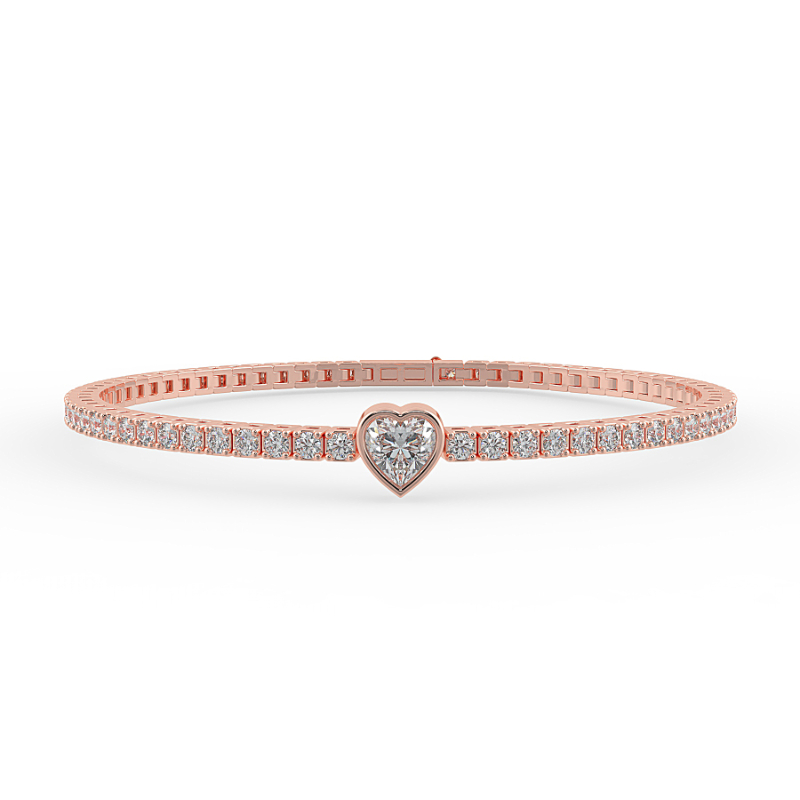 0.3 carat Lab Grown Single Heart, Tennis Bracelets Bezel Set/Claw In 18K Rose Gold
