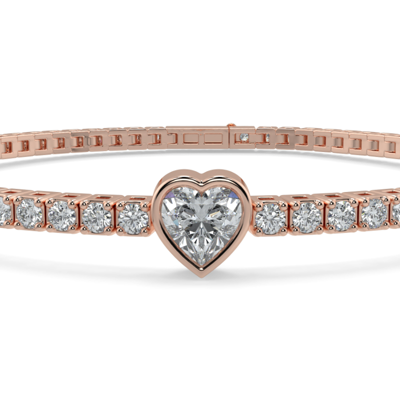 0.3 carat Lab Grown Single Heart, Tennis Bracelets Bezel Set/Claw In 14K Rose Gold