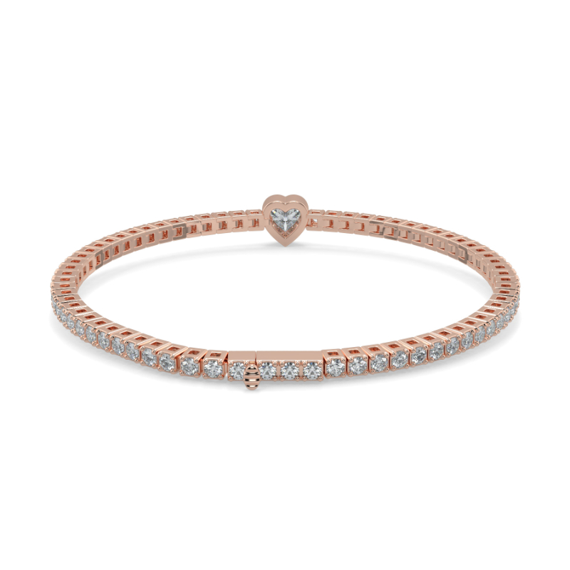 0.3 carat Lab Grown Single Heart, Tennis Bracelets Bezel Set/Claw In 14K Rose Gold