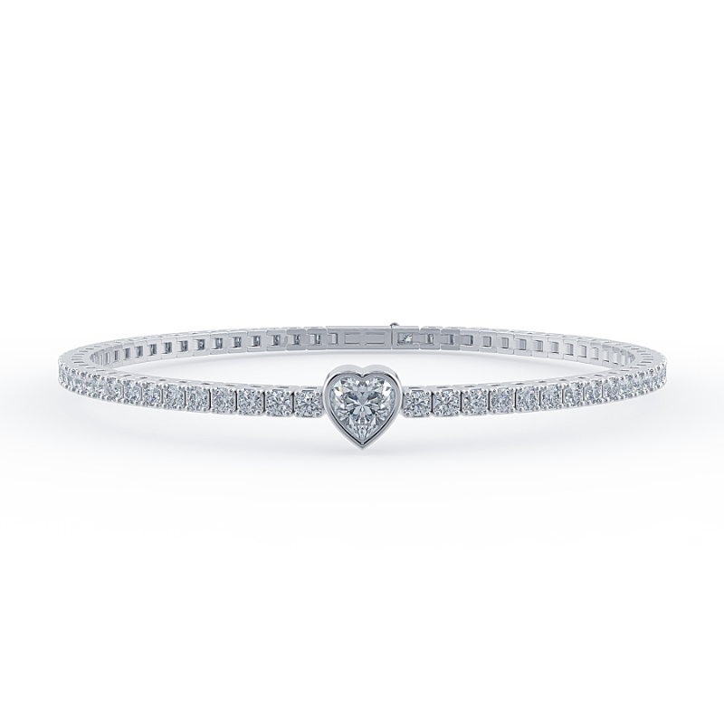 0.3 carat Lab Grown Single Heart, Tennis Bracelets Bezel Set/Claw In Platinum