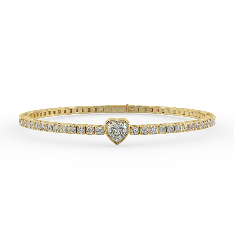 0.3 carat Lab Grown Single Heart, Tennis Bracelets Bezel Set/Claw In 9K Yellow Gold