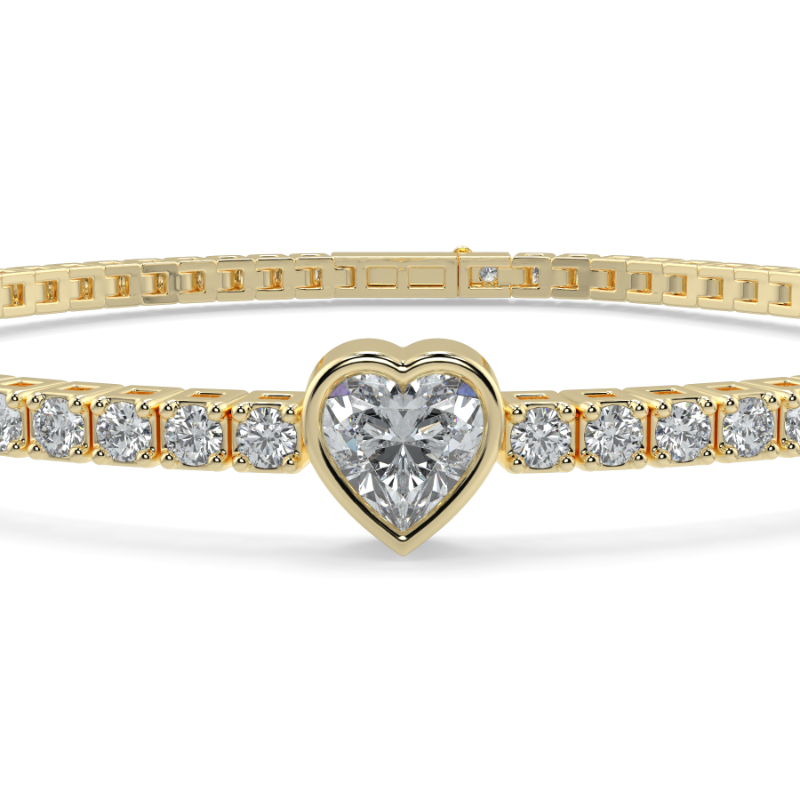 0.3 carat Lab Grown Single Heart, Tennis Bracelets Bezel Set/Claw In 18K Yellow Gold