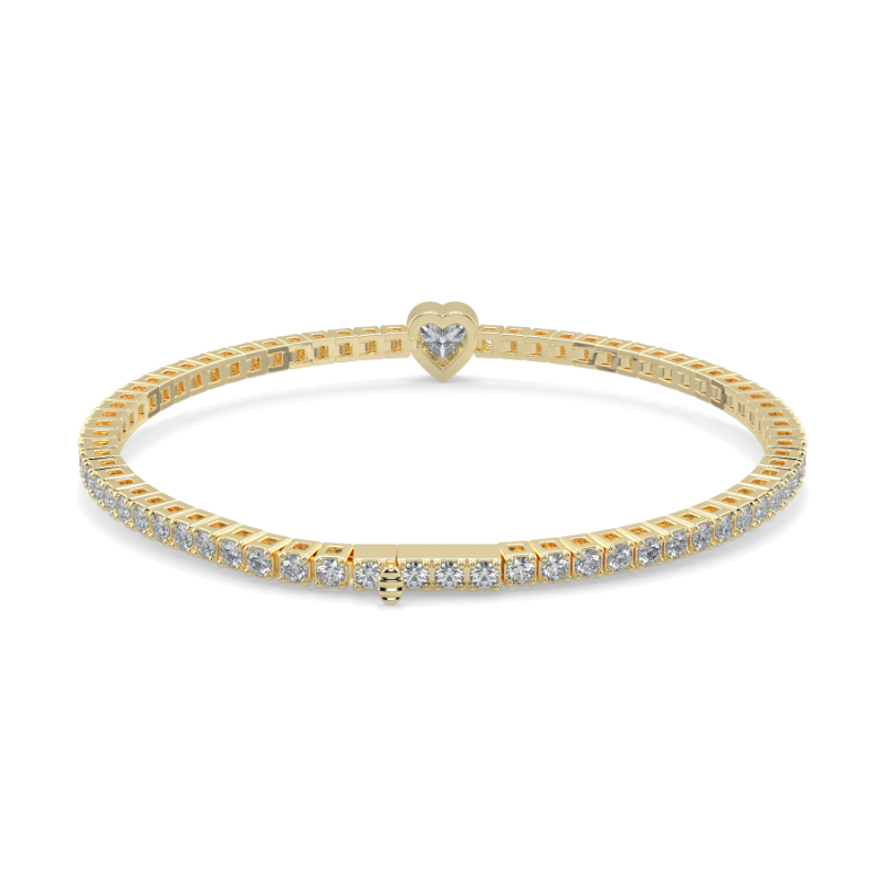 0.3 carat Lab Grown Single Heart, Tennis Bracelets Bezel Set/Claw In 18K Yellow Gold