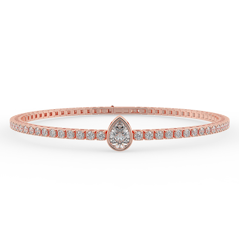 0.3 carat Lab Grown Single Pear, Tennis Bracelets Bezel Set/Claw In 18K Rose Gold