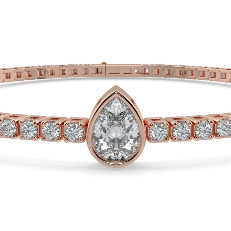 0.3 carat Lab Grown Single Pear, Tennis Bracelets Bezel Set/Claw In 14K Rose Gold