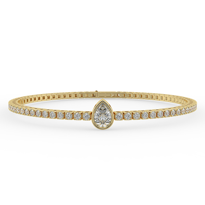 0.3 carat Lab Grown Single Pear, Tennis Bracelets Bezel Set/Claw In 9K Yellow Gold