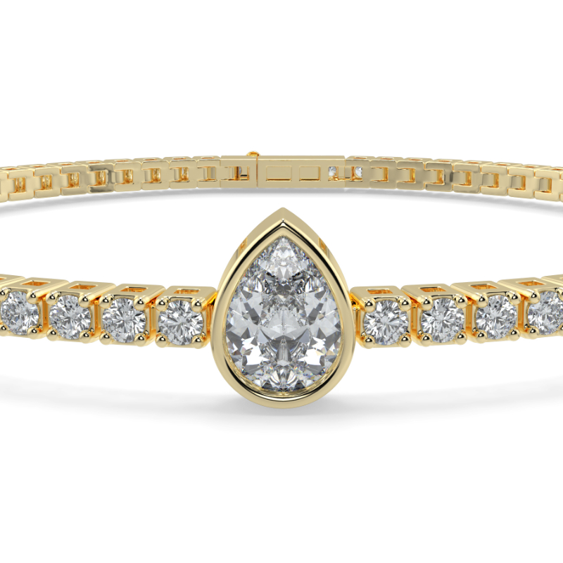 0.3 carat Lab Grown Single Pear, Tennis Bracelets Bezel Set/Claw In 9K Yellow Gold