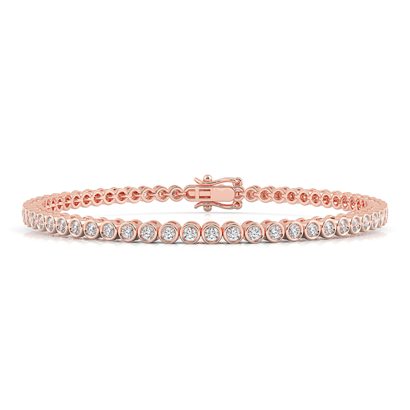 1.5 CT Lab Grown Classic Bezel Set Diamond Tennis Bracelet Bezel Set In 18K Rose Gold