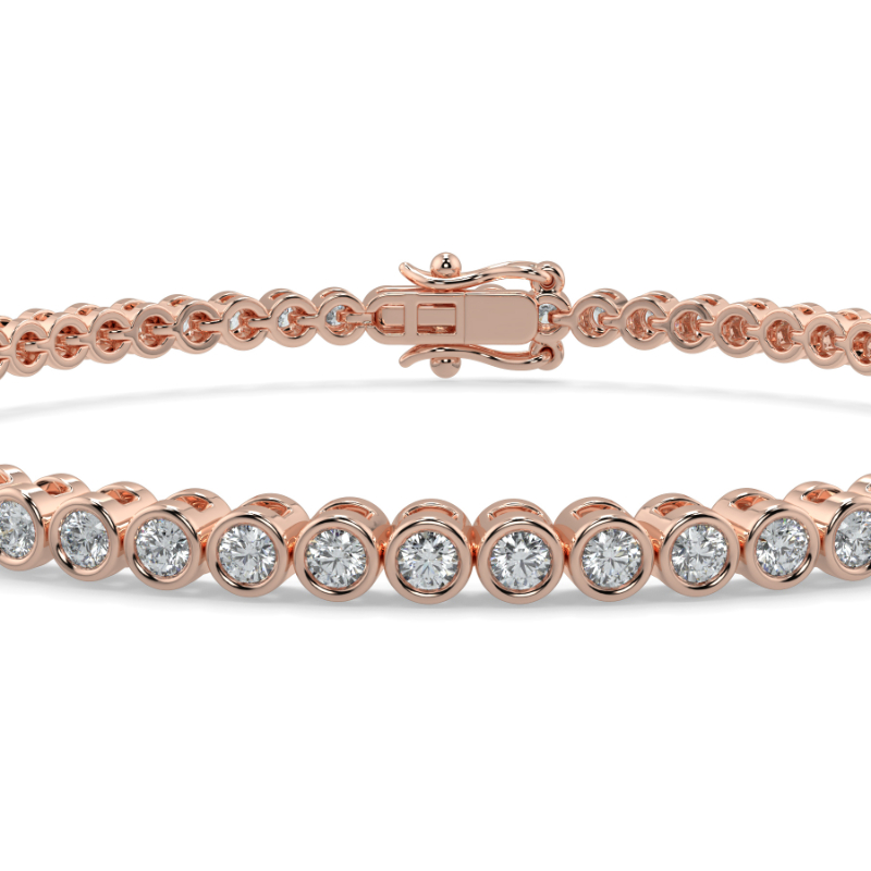1.5 CT Lab Grown Classic Bezel Set Diamond Tennis Bracelet Bezel Set In 18K Rose Gold