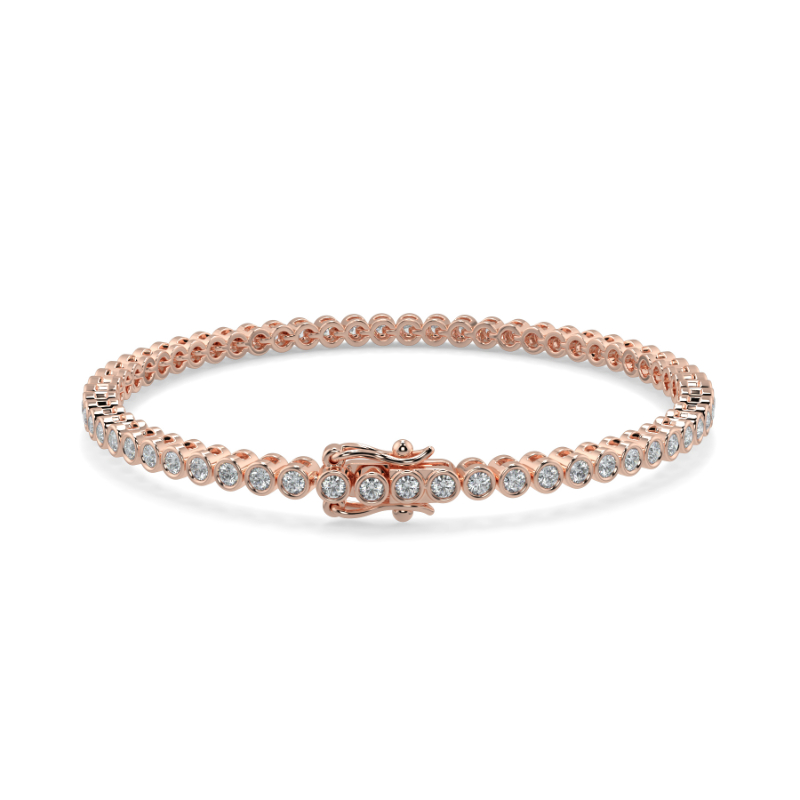 1.5 CT Lab Grown Classic Bezel Set Diamond Tennis Bracelet Bezel Set In 18K Rose Gold