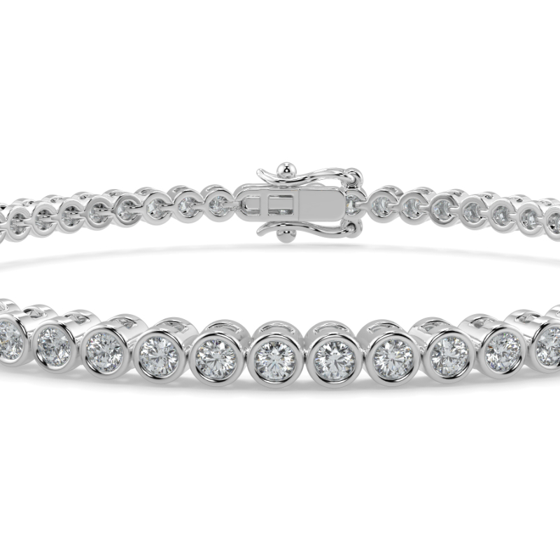 1.5 CT Lab Grown Classic Bezel Set Diamond Tennis Bracelet Bezel Set In 18K White Gold