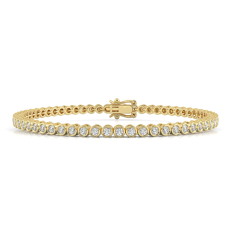 1.5 CT Lab Grown Classic Bezel Set Diamond Tennis Bracelet Bezel Set In 9K Yellow Gold