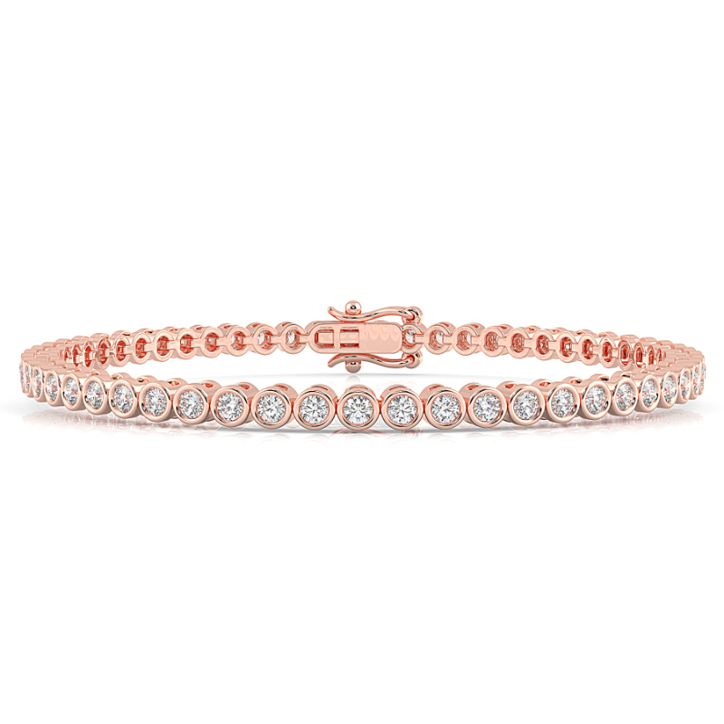 2 CT Lab Grown Classic Bezel Set Diamond Tennis Bracelet Bezel Set In 18K Rose Gold