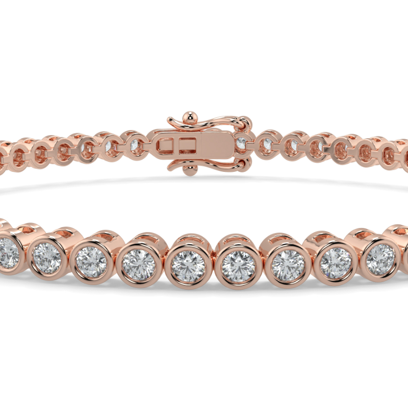 2 CT Lab Grown Classic Bezel Set Diamond Tennis Bracelet Bezel Set In 18K Rose Gold