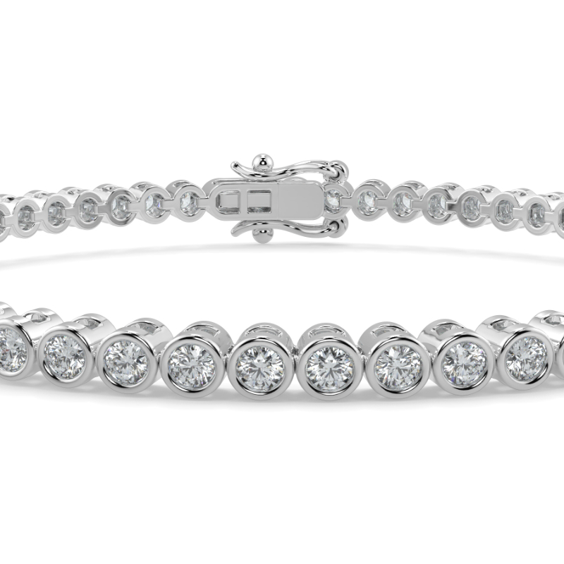 2 CT Lab Grown Classic Bezel Set Diamond Tennis Bracelet Bezel Set In 18K White Gold