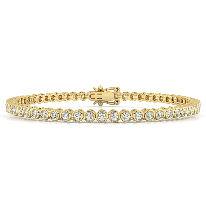 2 CT Lab Grown Classic Bezel Set Diamond Tennis Bracelet Bezel Set In 9K Yellow Gold