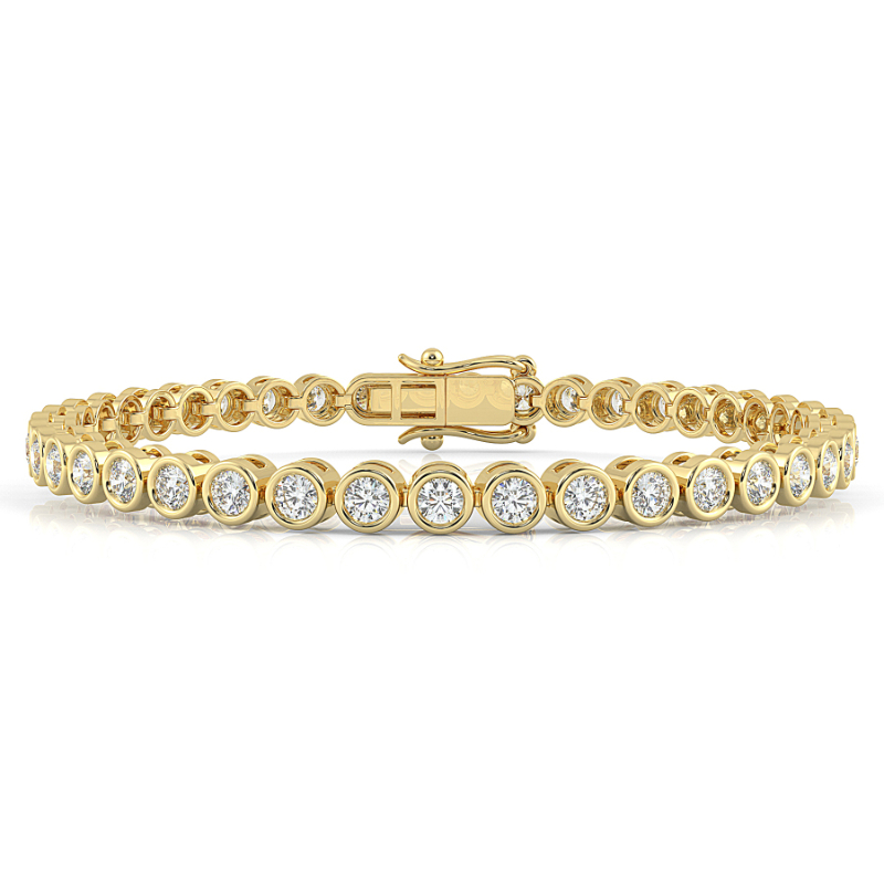 3 CT Lab Grown Classic Bezel Set Diamond Tennis Bracelet Bezel Set In 9K Yellow Gold