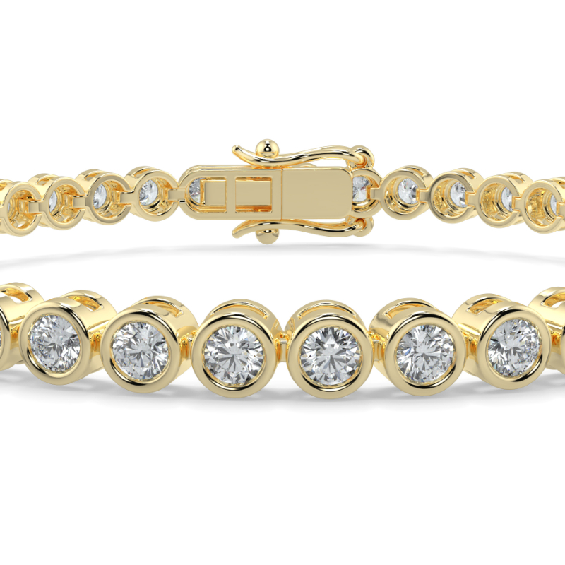 3 CT Lab Grown Classic Bezel Set Diamond Tennis Bracelet Bezel Set In 9K Yellow Gold
