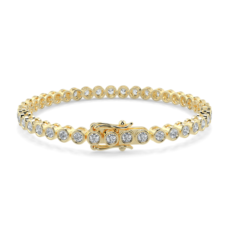 3 CT Lab Grown Classic Bezel Set Diamond Tennis Bracelet Bezel Set In 9K Yellow Gold