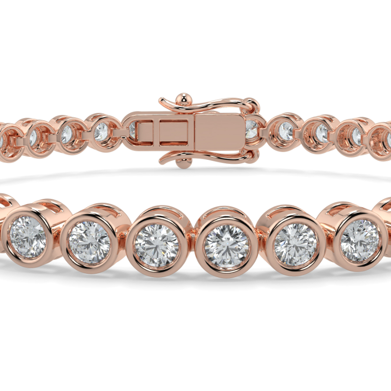 4 CT Lab Grown Classic Bezel Set Diamond Tennis Bracelet Bezel Set In 18K Rose Gold