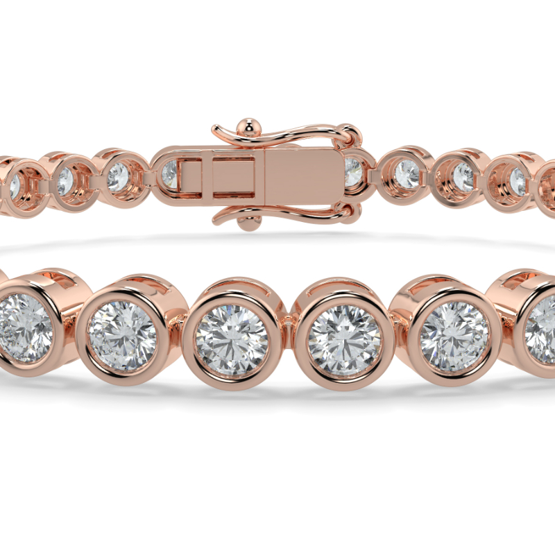 5 CT Lab Grown Classic Bezel Set Diamond Tennis Bracelet Bezel Set In 18K Rose Gold