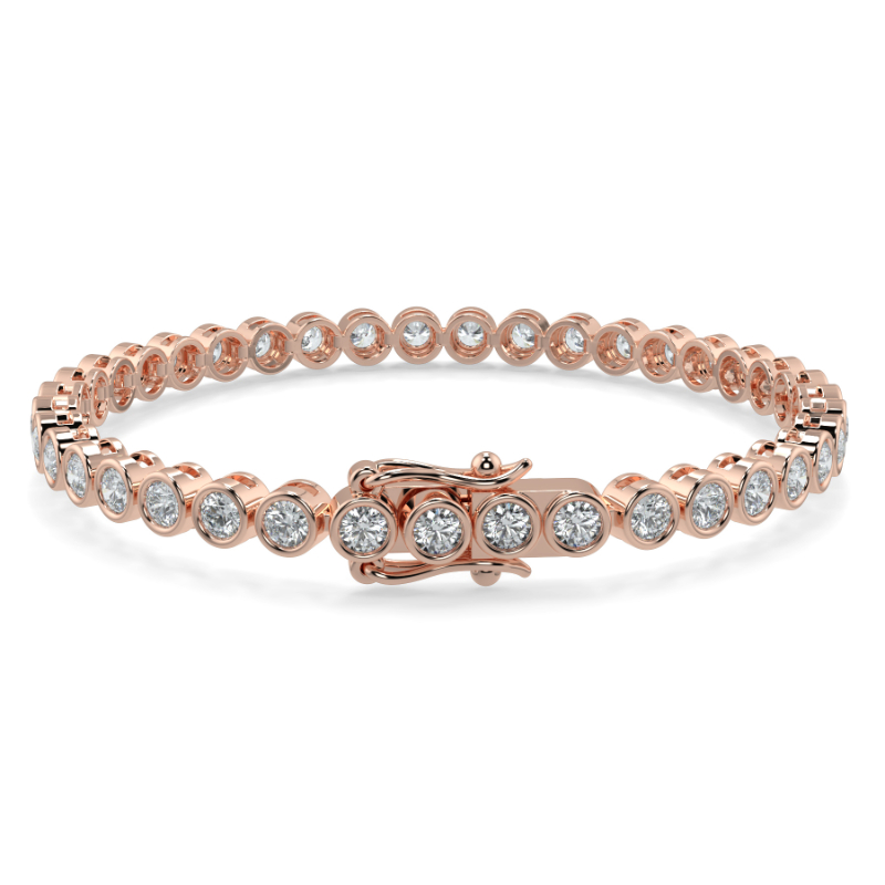 5 CT Lab Grown Classic Bezel Set Diamond Tennis Bracelet Bezel Set In 18K Rose Gold