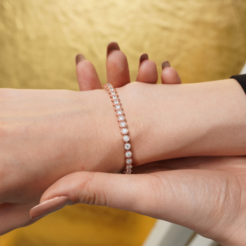 5 CT Lab Grown Classic Bezel Set Diamond Tennis Bracelet Bezel Set In 18K Rose Gold