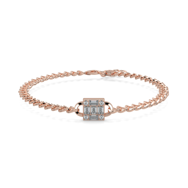 0.44 CT Lab Grown Emerald Illusion Curb Chain Bracelets  In 18K Rose Gold