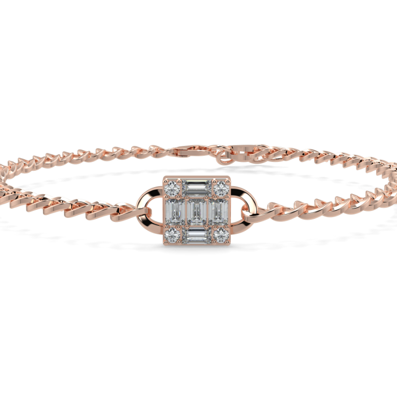 0.44 CT Lab Grown Emerald Illusion Curb Chain Bracelets  In 14K Rose Gold