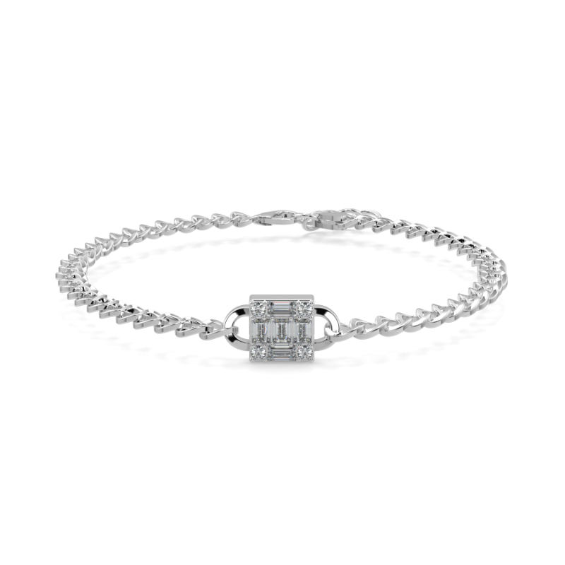 0.44 CT Lab Grown Emerald Illusion Curb Chain Bracelets  In 18K White Gold