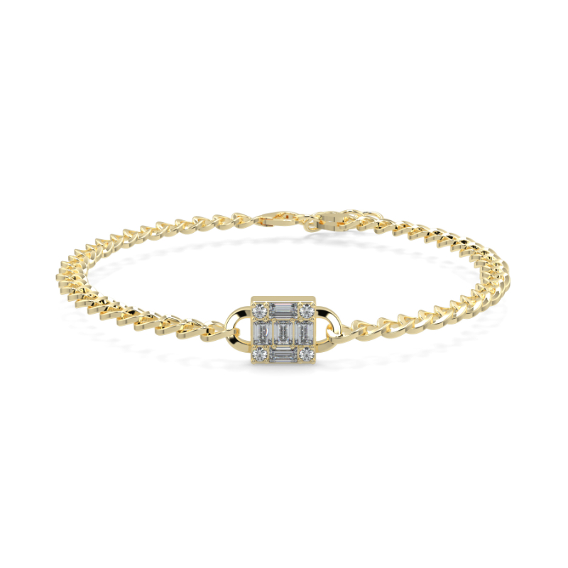 0.44 CT Lab Grown Emerald Illusion Curb Chain Bracelets  In 9K Yellow Gold