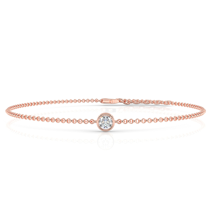 0.15 CT Lab Grown Round Diamond Chain Bracelet Bezel Set In 18K Rose Gold