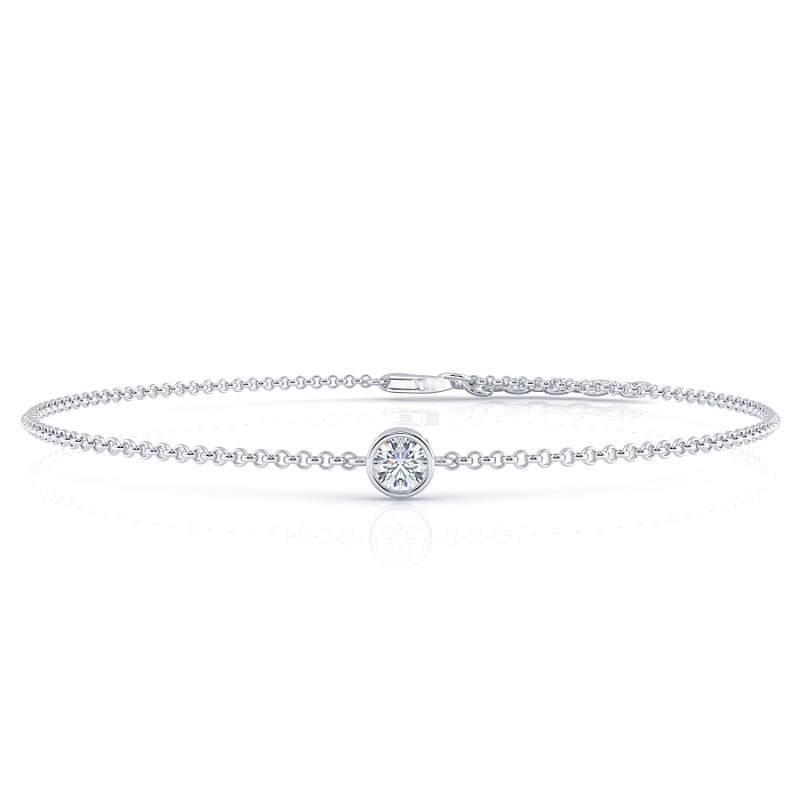 0.15 CT Lab Grown Round Diamond Chain Bracelet Bezel Set In 18K White Gold