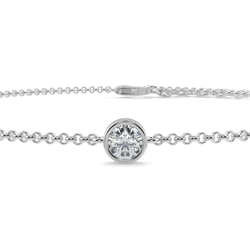 0.15 CT Lab Grown Round Diamond Chain Bracelet Bezel Set In 18K White Gold
